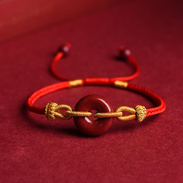 Buddha Stones Handcrafted Cinnabar Peace Buckle Pattern Concentration Braided Bracelet Bracelet BS Red Rope(Wrist Circumference 14-23cm)