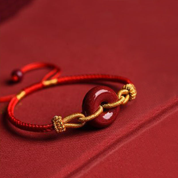 FREE Today: Luck And Happiness Handcrafted Cinnabar Peace Buckle Pattern Braided Bracelet