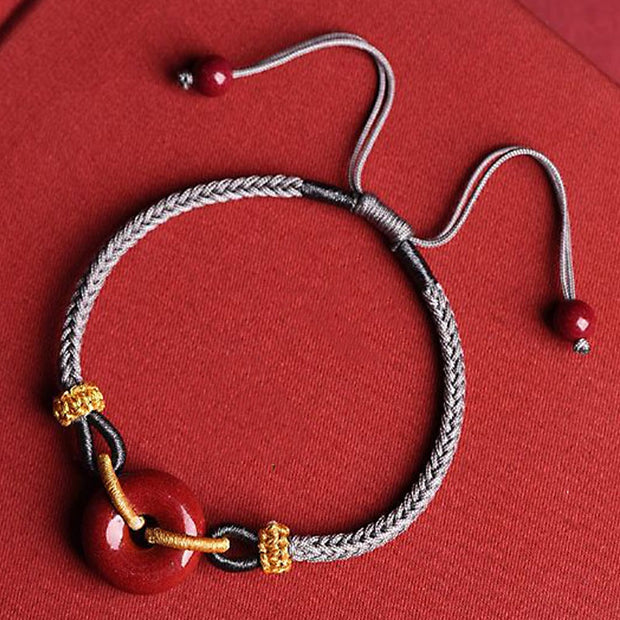 Buddha Stones Handcrafted Cinnabar Peace Buckle Pattern Concentration Braided Bracelet Bracelet BS 17