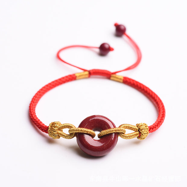 Buddha Stones Handcrafted Cinnabar Peace Buckle Pattern Concentration Braided Bracelet Bracelet BS 12