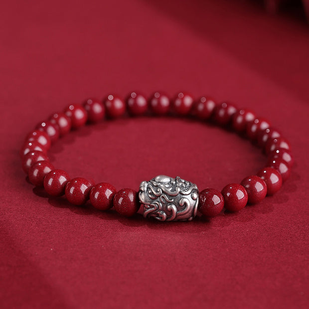 Buddha Stones 999 Sterling Silver PiXiu Natural Cinnabar Wealth Luck Bracelet (Extra 30% Off | USE CODE: FS30) - 6mm(Wrist Circumference 14-16cm) - image 1