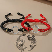 Buddha Stones Handmade 925 Sterling Silver Year of the Dragon Phoenix Peace Buckle Luck Couple Bracelet