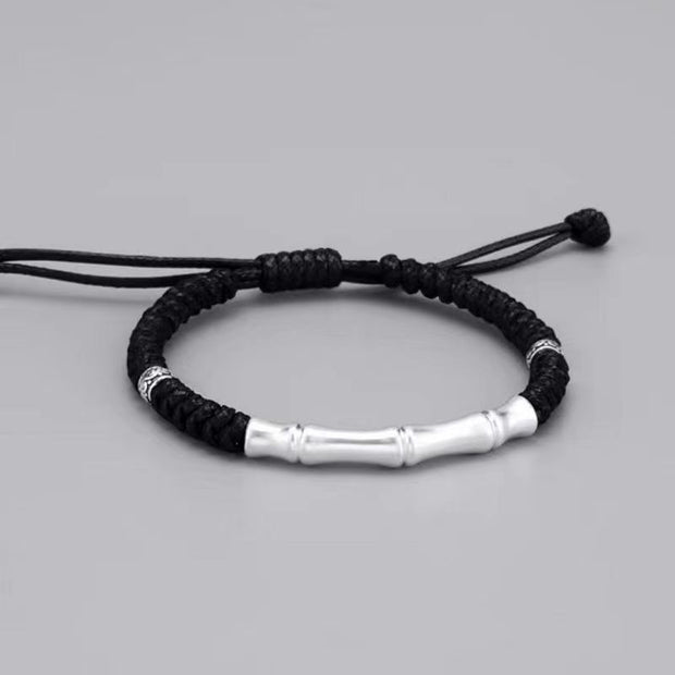 Buddha Stones 999 Sterling Silver Bone Pattern Luck Rope Braided Bracelet (Extra 35% Off | USE CODE: FS35) - Black Pull Rope(Wrist Circumference 14-23cm) - image 11