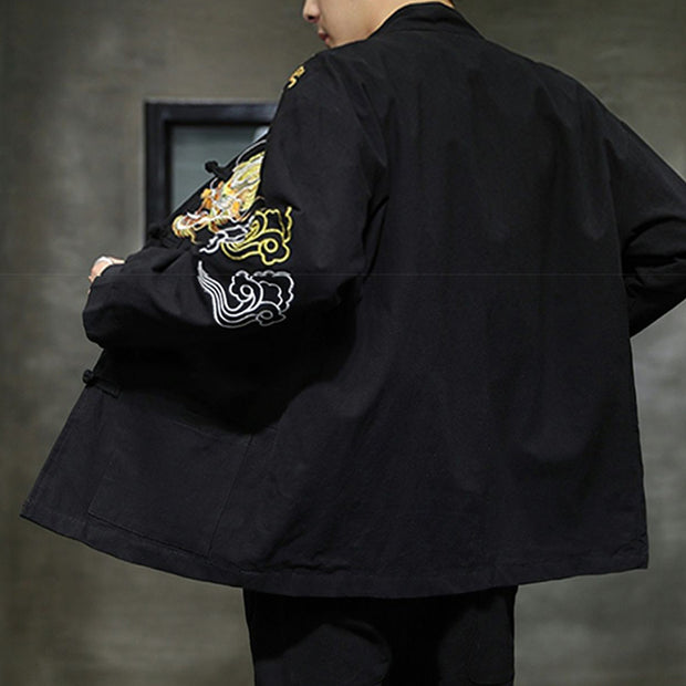 Buddha Stones Dragon Auspicious Cloud Embroidery Clothing Chinese Tang Suit Jacket Men Clothing