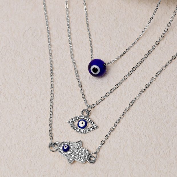 Buddha Stones Evil Eye Hamsa Symbol Blessing Luck Chain Necklace Pendant (Extra 35% Off | USE CODE: FS35) - Silver - 3Pcs - image 9