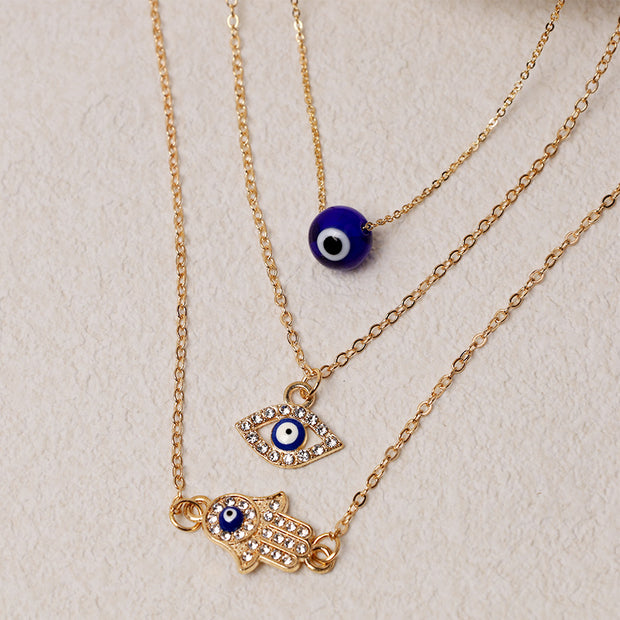 Buddha Stones Evil Eye Hamsa Symbol Blessing Luck Chain Necklace Pendant (Extra 35% Off | USE CODE: FS35) - Gold - 3Pcs - image 4