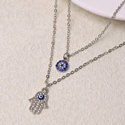 Buddha Stones Evil Eye Hamsa Symbol Blessing Luck Chain Necklace Pendant (Extra 35% Off | USE CODE: FS35) - Silver - 2Pcs - image 6