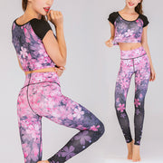 Buddha Stones 2Pcs Lotus Phoenix Spring Flowers Peacock Print Top Pants Sports Fitness Yoga Women's Yoga Sets