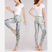 Buddha Stones 2Pcs Lotus Phoenix Spring Flowers Peacock Print Top Pants Sports Fitness Yoga Women's Yoga Sets