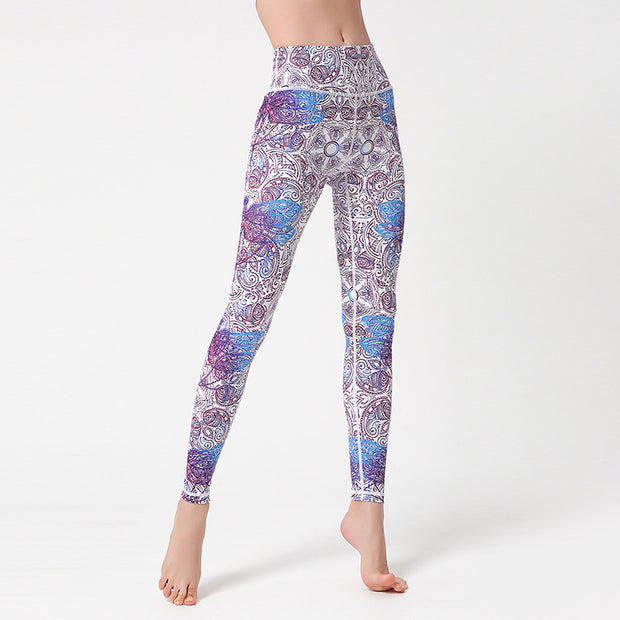 Buddha Stones Flowers Leaves Birds Print Pants Sports Fitness Yoga Leggings Women's Yoga Pants