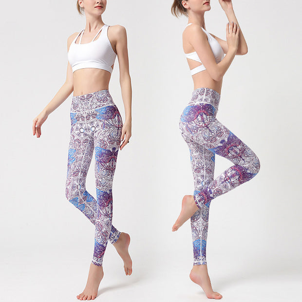 Buddha Stones Flowers Leaves Birds Print Pants Sports Fitness Yoga Leggings Women's Yoga Pants