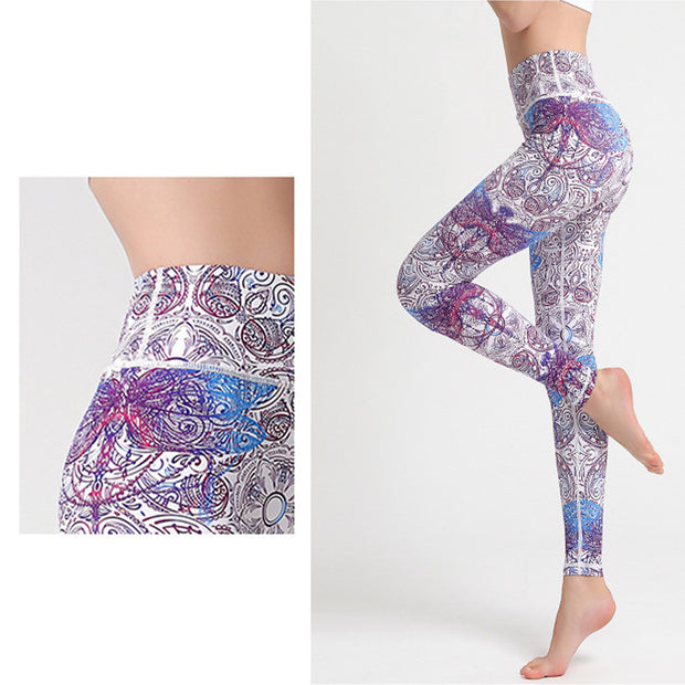 Buddha Stones Flowers Leaves Birds Print Pants Sports Fitness Yoga Leggings Women's Yoga Pants