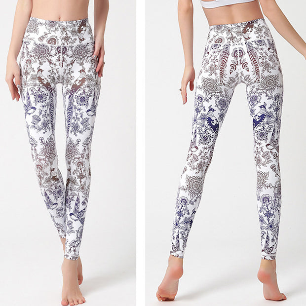 Buddha Stones Flowers Leaves Birds Print Pants Sports Fitness Yoga Leggings Women's Yoga Pants