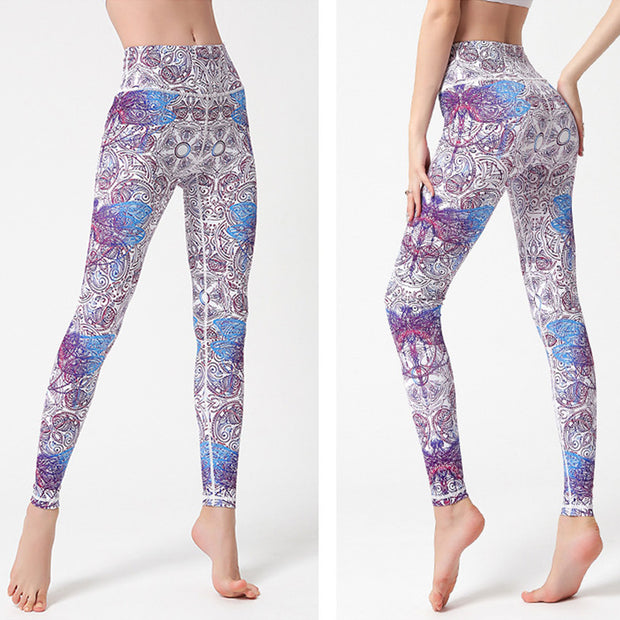 Buddha Stones Flowers Leaves Birds Print Pants Sports Fitness Yoga Leggings Women's Yoga Pants