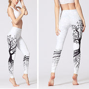 Buddha Stones Lines Weeds Sakura Flowers Black Tree Print Pants Sports Fitness Yoga Leggings Women's Yoga Pants