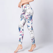 Buddha Stones Pink Flower White Colorful Ink White Print Leggings Sports Fitness Yoga Women's Pants