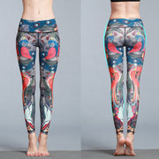 Buddha Stones Red Blue Peacock Feather Print Pants Sports Fitness Yoga Leggings Women's Yoga Pants