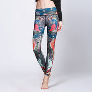 Buddha Stones Red Blue Peacock Feather Print Pants Sports Fitness Yoga Leggings Women's Yoga Pants