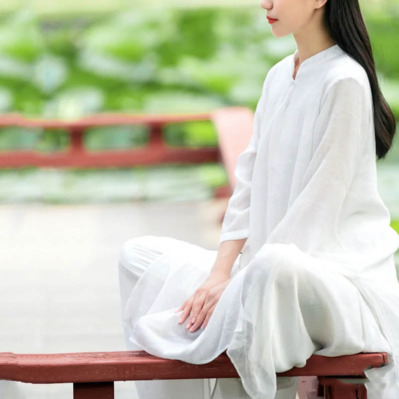 Buddha Stones 2Pcs White Tai Chi Meditation Yoga Zen Cotton Linen