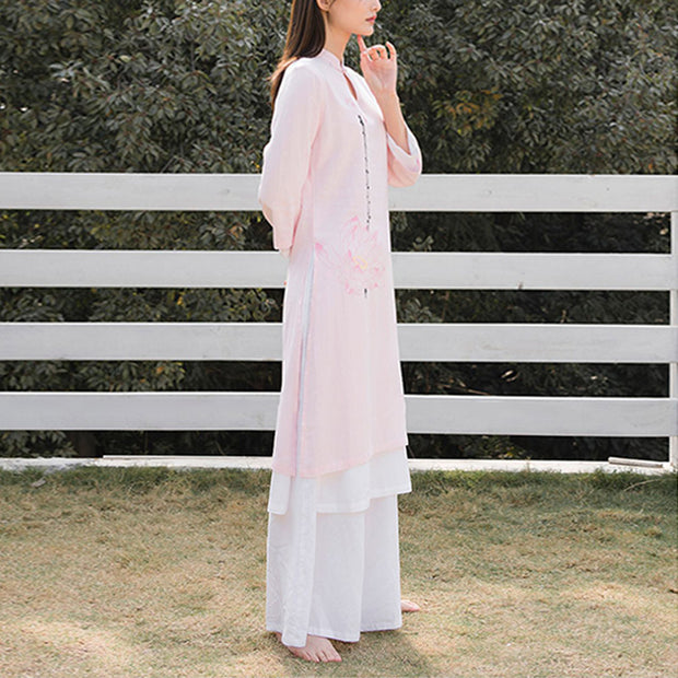 Buddha Stones 2Pcs Lotus Pattern Tai Chi Meditation Yoga Cotton Linen Clothing Top Pants Women's Set  (Extra 30% Off | USE CODE: FS30) - image 21