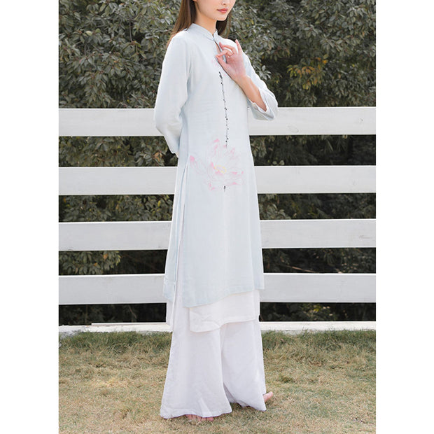 Buddha Stones 2Pcs Lotus Pattern Tai Chi Meditation Yoga Cotton Linen Clothing Top Pants Women's Set  (Extra 30% Off | USE CODE: FS30) - image 13