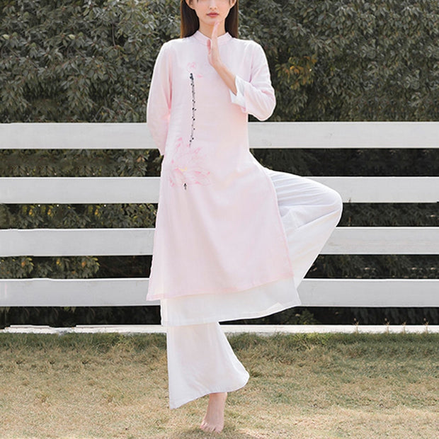 Buddha Stones 2Pcs Lotus Pattern Tai Chi Meditation Yoga Cotton Linen Clothing Top Pants Women's Set  (Extra 30% Off | USE CODE: FS30) - image 20