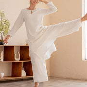 Buddha Stones 2Pcs Simple Design Tai Chi Meditation Yoga Clothing Top Pants Women's Set (Extra 30% Off | USE CODE: FS30) - image 4