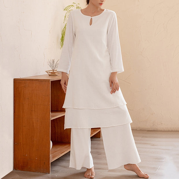 Buddha Stones 2Pcs Simple Design Tai Chi Meditation Yoga Clothing Top Pants Women's Set (Extra 30% Off | USE CODE: FS30) - image 1