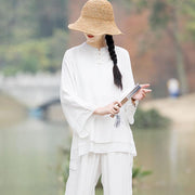 Buddha Stones 2Pcs Plain Design Top Pants Meditation Yoga Zen Tai Chi Cotton Linen Clothing Women's Set (Extra 30% Off | USE CODE: FS30) - image 1