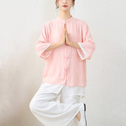 Buddha Stones 2Pcs Simple Chinese Frog Button Design Top Pants Meditation Yoga Zen Tai Chi Cotton Clothing Women's Set