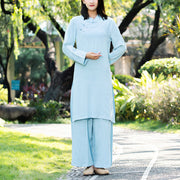 Buddha Stones 2Pcs Plain Long Sleeve Zen Yoga Clothing Meditation Clothing Top Pants Women's Set (Extra 30% Off | USE CODE: FS30) - Blue (Top&Pants) - US8-10，UK/AU12-14，EU40-42 (2XL) - image 9