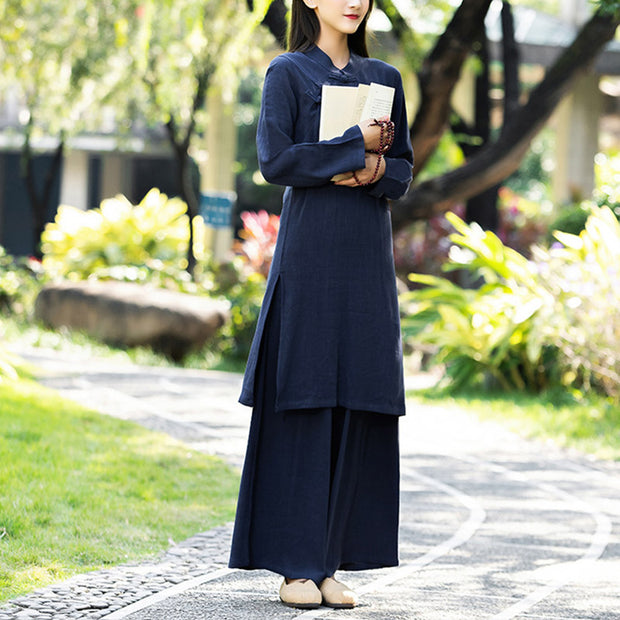 Buddha Stones 2Pcs Plain Long Sleeve Zen Yoga Clothing Meditation Clothing Top Pants Women's Set (Extra 30% Off | USE CODE: FS30) - Navy Blue (Top&Pants) - US8-10，UK/AU12-14，EU40-42 (2XL) - image 10