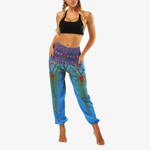 Buddha Stones Hippie Pants Baggy Boho High Waist Lounge Trousers with Pockets Women's Yoga Pants