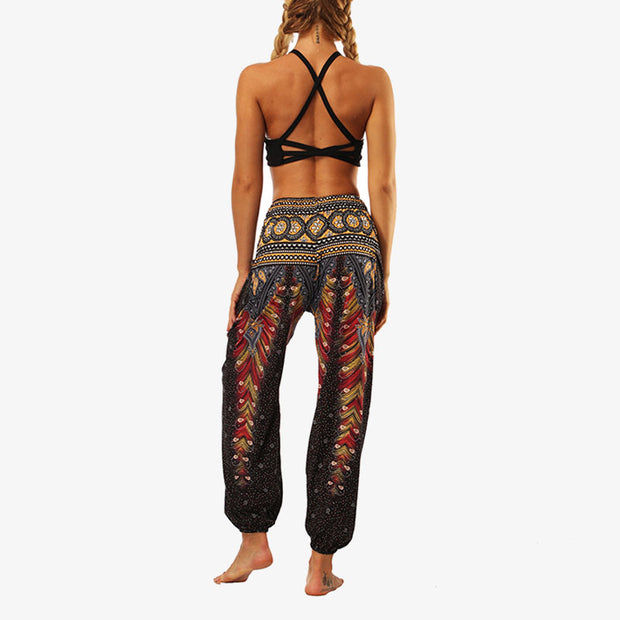 Buddha Stones Hippie Pants Baggy Boho High Waist Lounge Trousers with Pockets Women's Yoga Pants