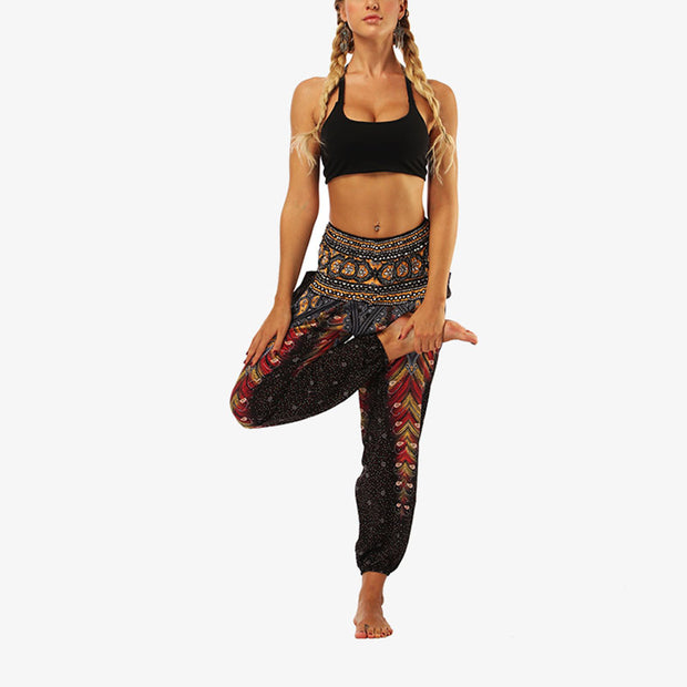 Buddha Stones Hippie Pants Baggy Boho High Waist Lounge Trousers with Pockets Women's Yoga Pants