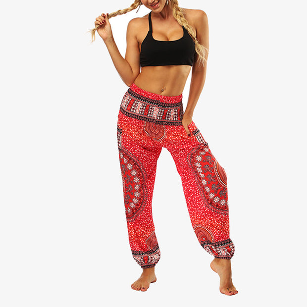 Buddha Stones Hippie Pants Baggy Boho High Waist Lounge Trousers with Pockets Women's Yoga Pants