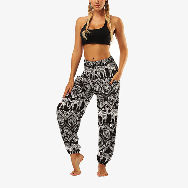 Buddha Stones Hippie Pants Baggy Boho High Waist Lounge Trousers with Pockets Women's Yoga Pants