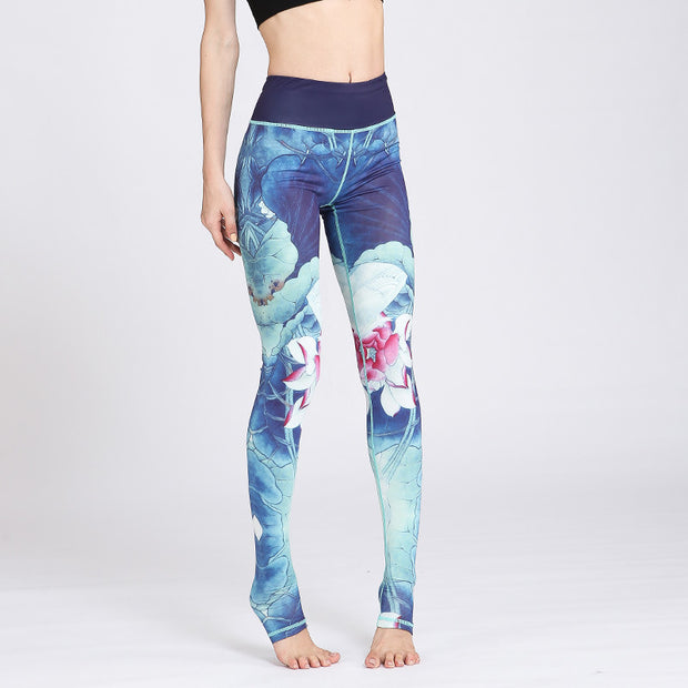 Buddha Stones Lotus Flower Print Design Pants Sports Fitness Yoga Leggings Women's Yoga Pants