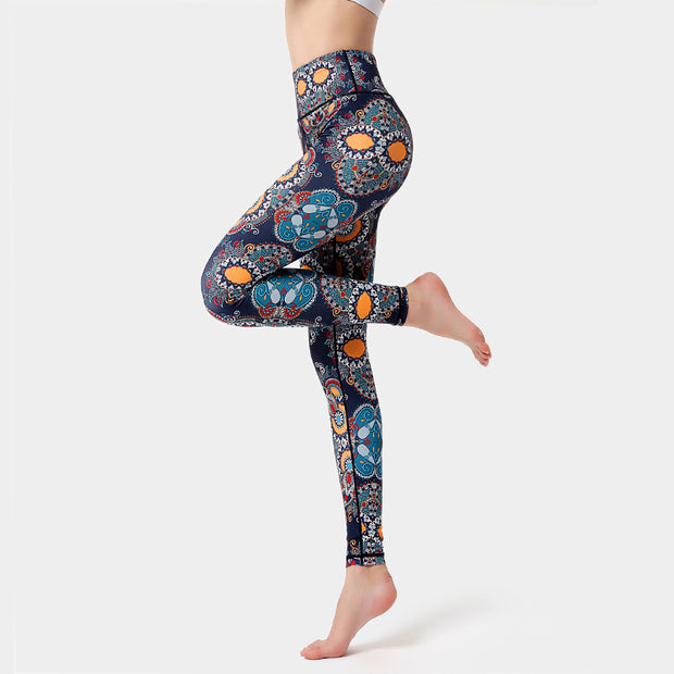 Buddha Stones Flowers Leaves Birds Print Pants Sports Fitness Yoga Dance Leggings Women's Yoga Pants