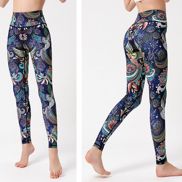 Buddha Stones Flowers Leaves Birds Print Pants Sports Fitness Yoga Dance Leggings Women's Yoga Pants