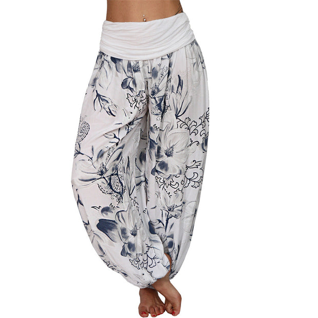 Buddha Stones Flower Leaves Pattern Loose Harem Trousers Women's Yoga Pants