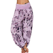 Buddha Stones Flower Leaves Pattern Loose Harem Trousers Women's Yoga Pants