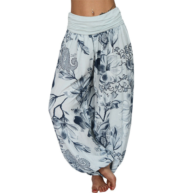 Buddha Stones Flower Leaves Pattern Loose Harem Trousers Women's Yoga Pants