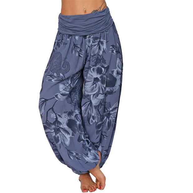 Buddha Stones Flower Leaves Pattern Loose Harem Trousers Women's Yoga Pants