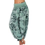 Buddha Stones Flower Leaves Pattern Loose Harem Trousers Women's Yoga Pants