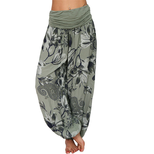 Buddha Stones Flower Leaves Pattern Loose Harem Trousers Women's Yoga Pants