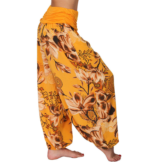 Buddha Stones Flower Leaves Pattern Loose Harem Trousers Women's Yoga Pants