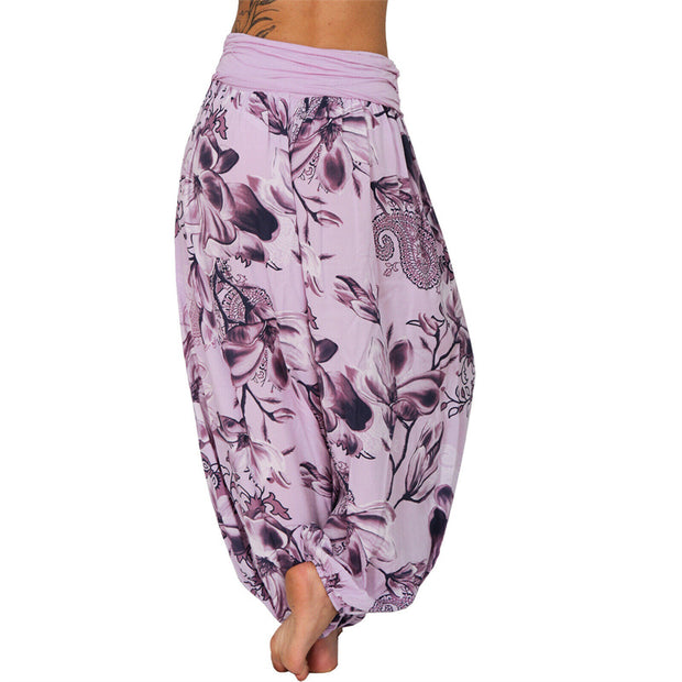 Buddha Stones Flower Leaves Pattern Loose Harem Trousers Women's Yoga Pants