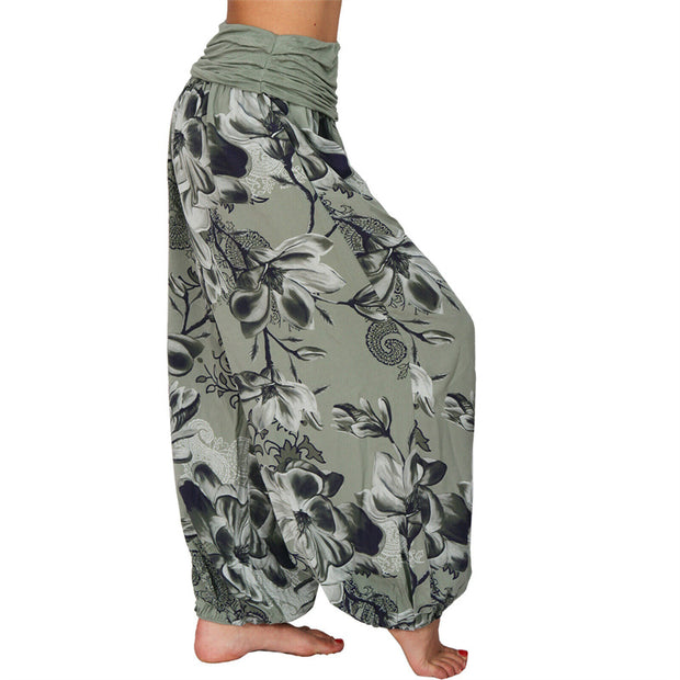 Buddha Stones Flower Leaves Pattern Loose Harem Trousers Women's Yoga Pants