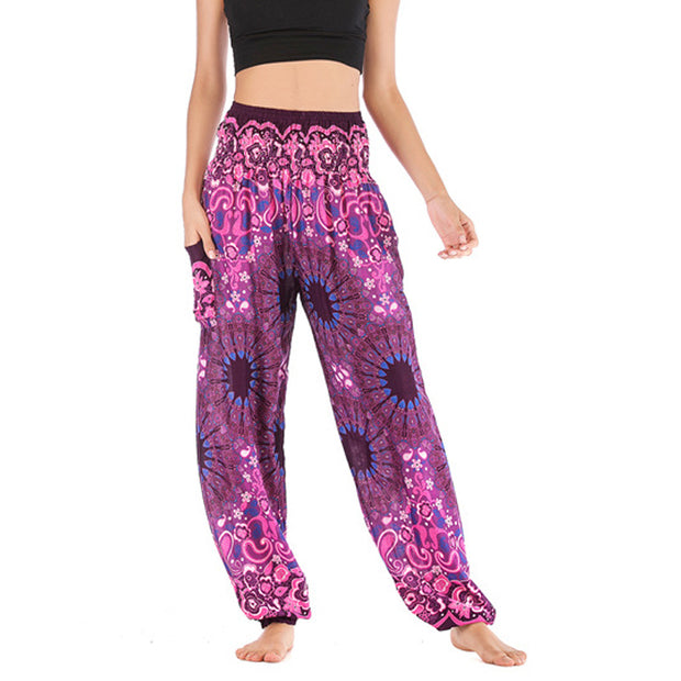 Buddha Stones Geometric Mandala Pattern Loose Harem Trousers High Waist Women's Yoga Pants